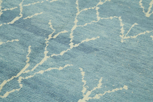 Morocco Mavi Geometrik Yün Pamuk El Dokuma Halısı 196x284 Agacan