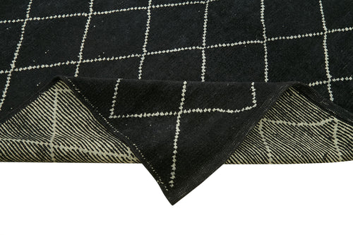 Morocco Siyah Geometrik Yün Pamuk El Dokuma Halısı 221x299 Agacan