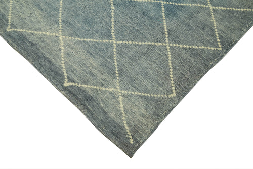 Morocco Mavi Geometrik Yün Pamuk El Dokuma Halısı 233x292 Agacan