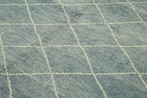 Morocco Mavi Geometrik Yün Pamuk El Dokuma Halısı 233x292 Agacan