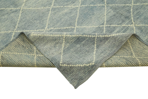 Morocco Mavi Geometrik Yün Pamuk El Dokuma Halısı 233x292 Agacan