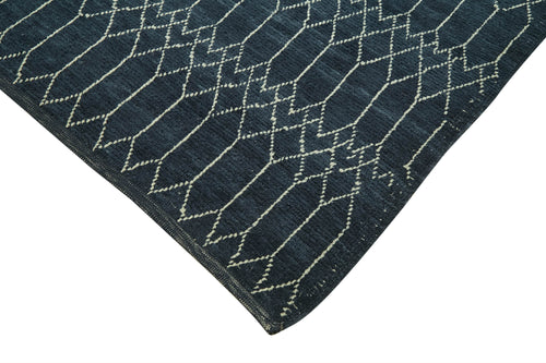 Morocco Mavi Geometrik Yün Pamuk El Dokuma Halısı 283x374 Agacan