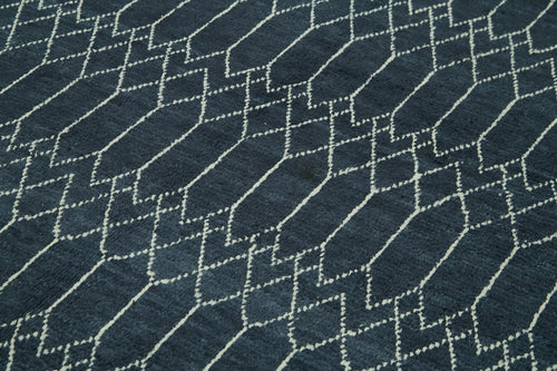 Morocco Mavi Geometrik Yün Pamuk El Dokuma Halısı 283x374 Agacan