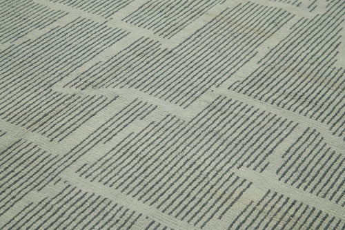 Morocco Gri Geometrik Yün Pamuk El Dokuma Halısı 302x430 Agacan