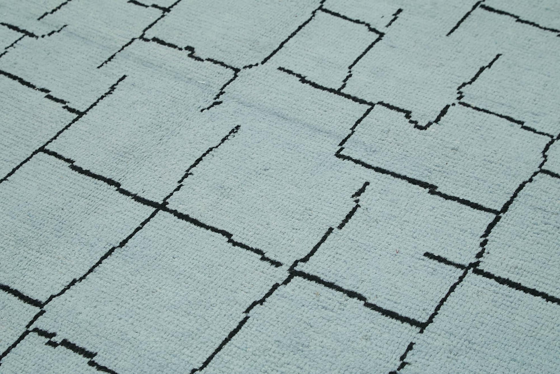 Morocco Mavi Geometrik Yün Pamuk El Dokuma Halısı 257x391 Agacan