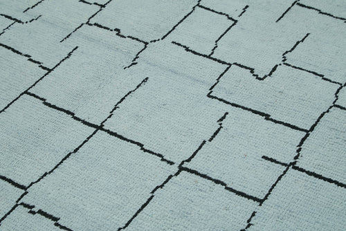 Morocco Mavi Geometrik Yün Pamuk El Dokuma Halısı 257x391 Agacan