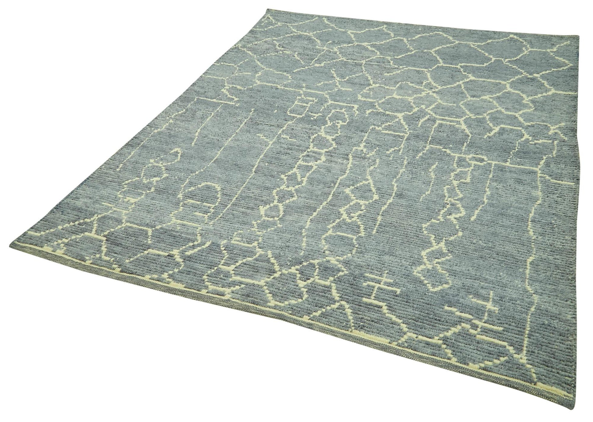 Morocco Gri Geometrik Yün Pamuk El Dokuma Halısı 182x227 Agacan