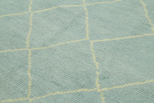 Morocco Mavi Geometrik Yün Pamuk El Dokuma Halısı 173x220 Agacan