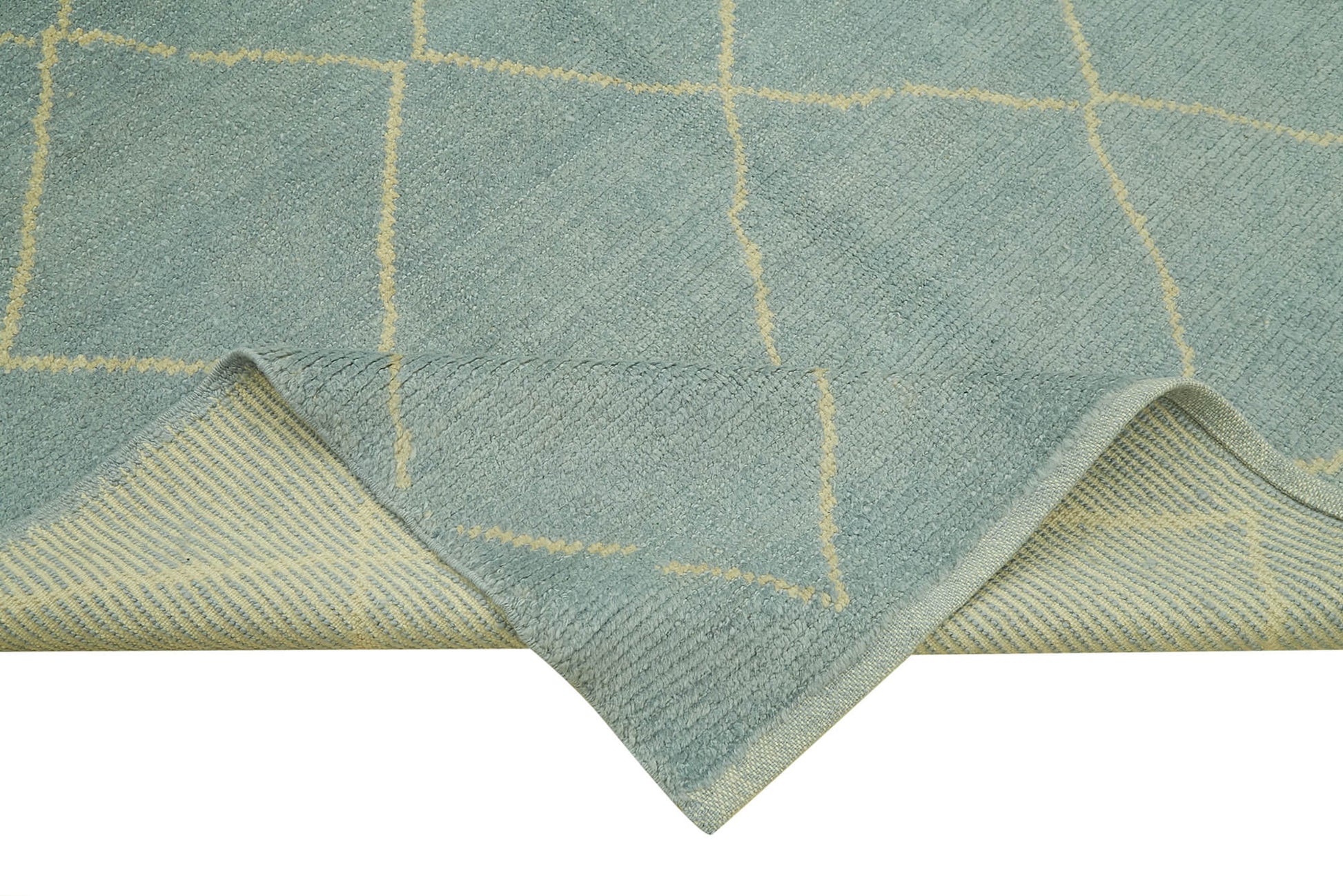 Morocco Mavi Geometrik Yün Pamuk El Dokuma Halısı 173x220 Agacan