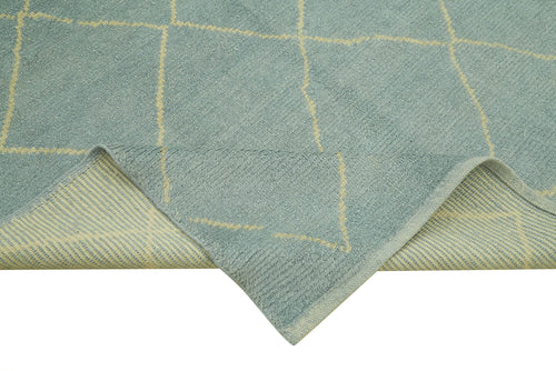 Morocco Mavi Geometrik Yün Pamuk El Dokuma Halısı 173x220 Agacan