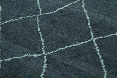 Morocco Mavi Geometrik Yün Pamuk El Dokuma Halısı 162x267 Agacan