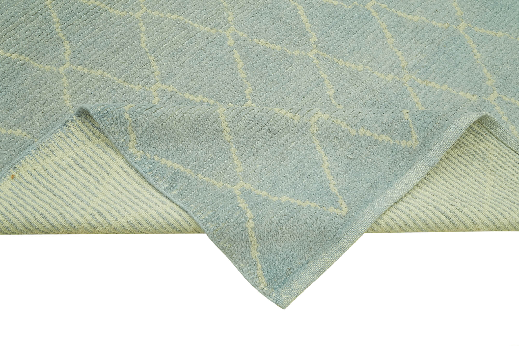 Morocco Mavi Geometrik Yün Pamuk El Dokuma Halısı 170x232 Agacan