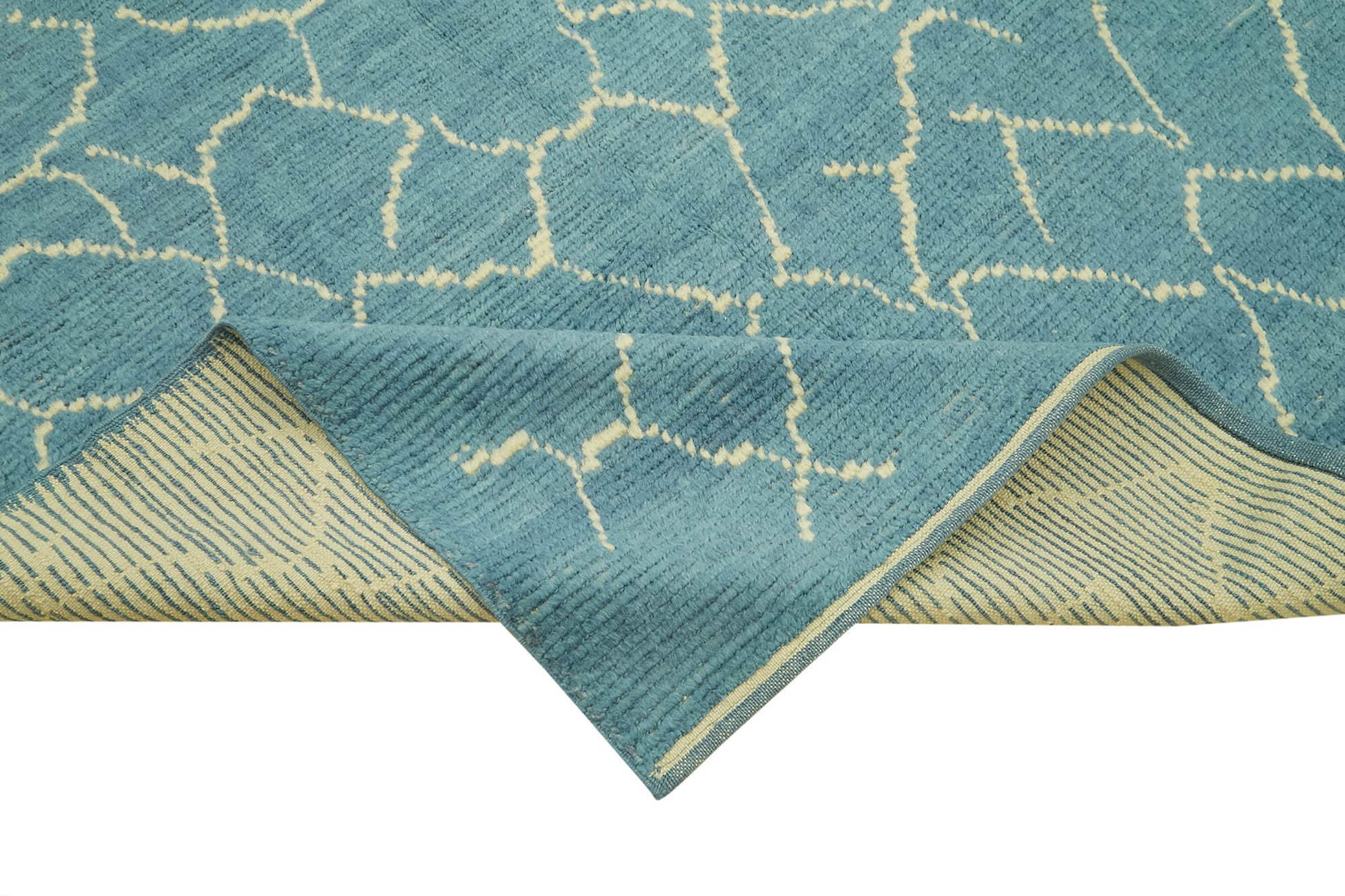 Morocco Mavi Geometrik Yün Pamuk El Dokuma Halısı 170x224 Agacan