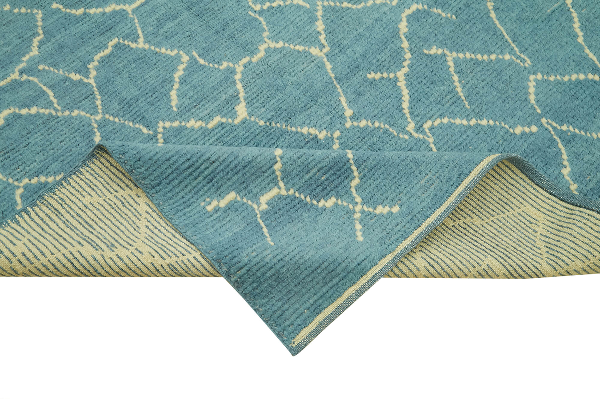 Morocco Mavi Geometrik Yün Pamuk El Dokuma Halısı 170x224 Agacan