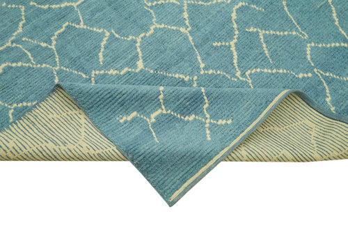 Morocco Mavi Geometrik Yün Pamuk El Dokuma Halısı 170x224 Agacan