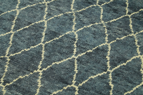 Morocco Mavi Geometrik Yün Pamuk El Dokuma Halısı 172x226 Agacan