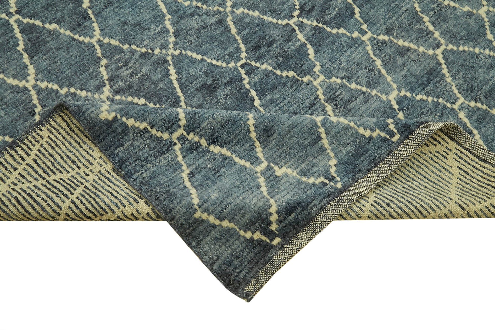 Morocco Mavi Geometrik Yün Pamuk El Dokuma Halısı 172x226 Agacan