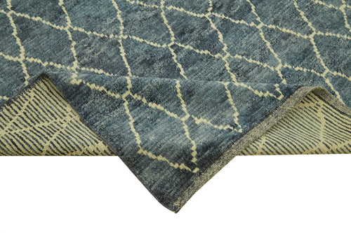 Morocco Mavi Geometrik Yün Pamuk El Dokuma Halısı 172x226 Agacan