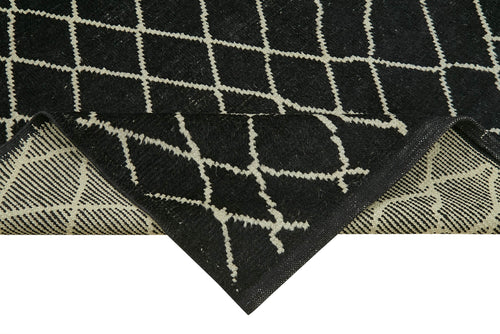 Morocco Siyah Geometrik Yün Pamuk El Dokuma Halısı 178x230 Agacan