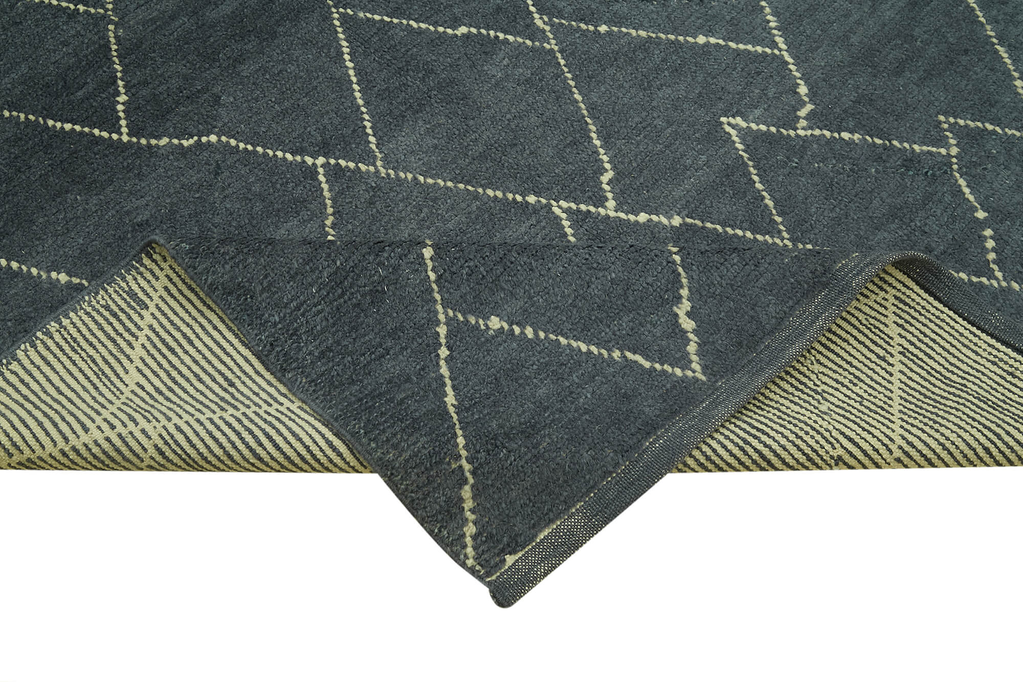 Morocco Gri Geometrik Yün Pamuk El Dokuma Halısı 162x235 Agacan