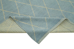 Morocco Mavi Geometrik Yün Pamuk El Dokuma Halısı 163x226 Agacan