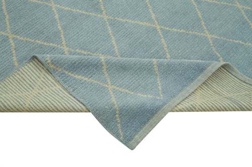 Morocco Mavi Geometrik Yün Pamuk El Dokuma Halısı 163x226 Agacan