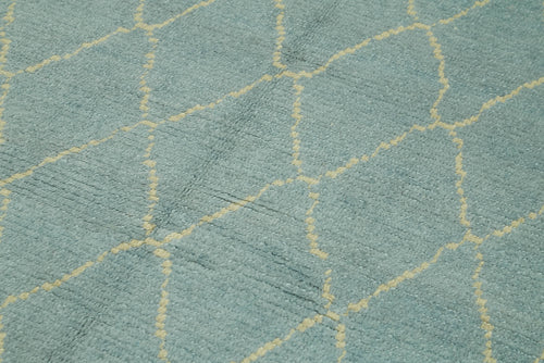 Morocco Mavi Geometrik Yün Pamuk El Dokuma Halısı 167x249 Agacan