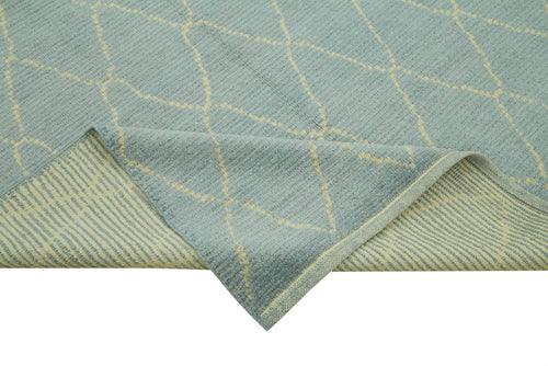 Morocco Mavi Geometrik Yün Pamuk El Dokuma Halısı 167x249 Agacan