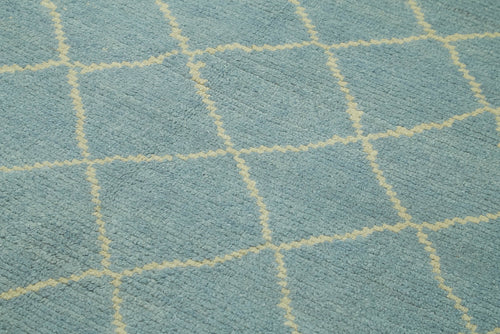 Morocco Mavi Geometrik Yün Pamuk El Dokuma Halısı 175x230 Agacan