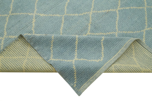 Morocco Mavi Geometrik Yün Pamuk El Dokuma Halısı 175x230 Agacan