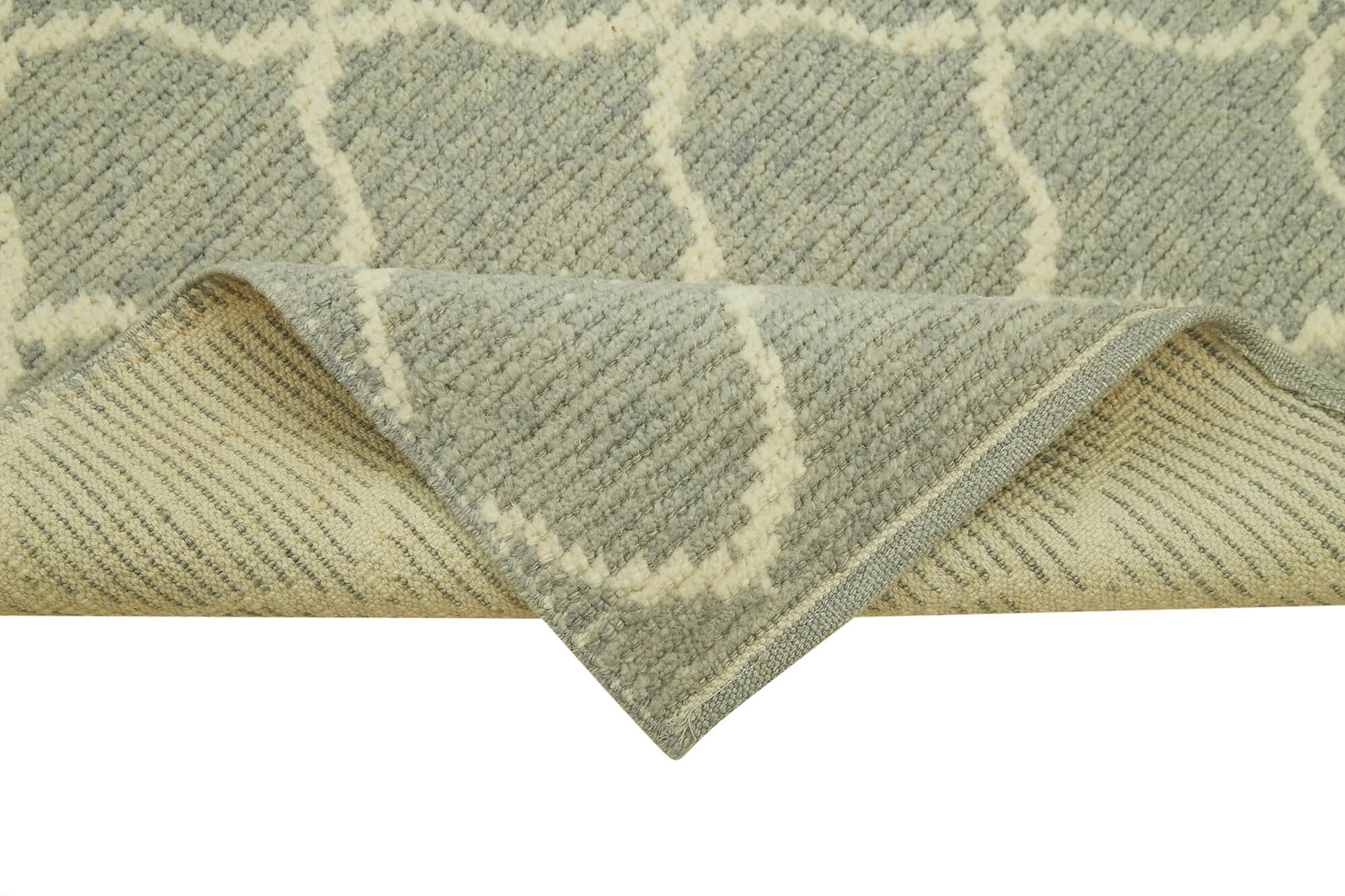 Morocco Gri Geometrik Pamuk Yün El Dokuma Halısı 86x380 Agacan