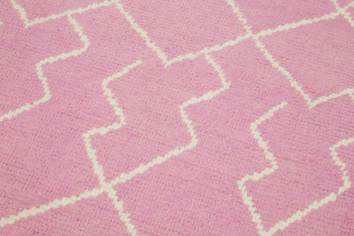 Morocco Pembe Geometrik Pamuk Yün El Dokuma Halısı 93x370 Agacan