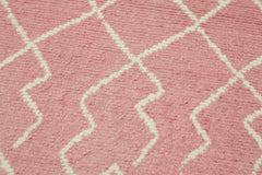 Morocco Pembe Geometrik Pamuk Yün El Dokuma Halısı 88x352 Agacan