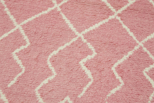 Morocco Pembe Geometrik Pamuk Yün El Dokuma Halısı 88x352 Agacan