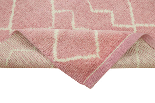 Morocco Pembe Geometrik Pamuk Yün El Dokuma Halısı 88x352 Agacan