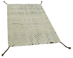 Morocco Bej Geometrik Pamuk Yün El Dokuma Halısı 91x147 Agacan