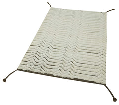 Morocco Bej Geometrik Pamuk Yün El Dokuma Halısı 91x147 Agacan