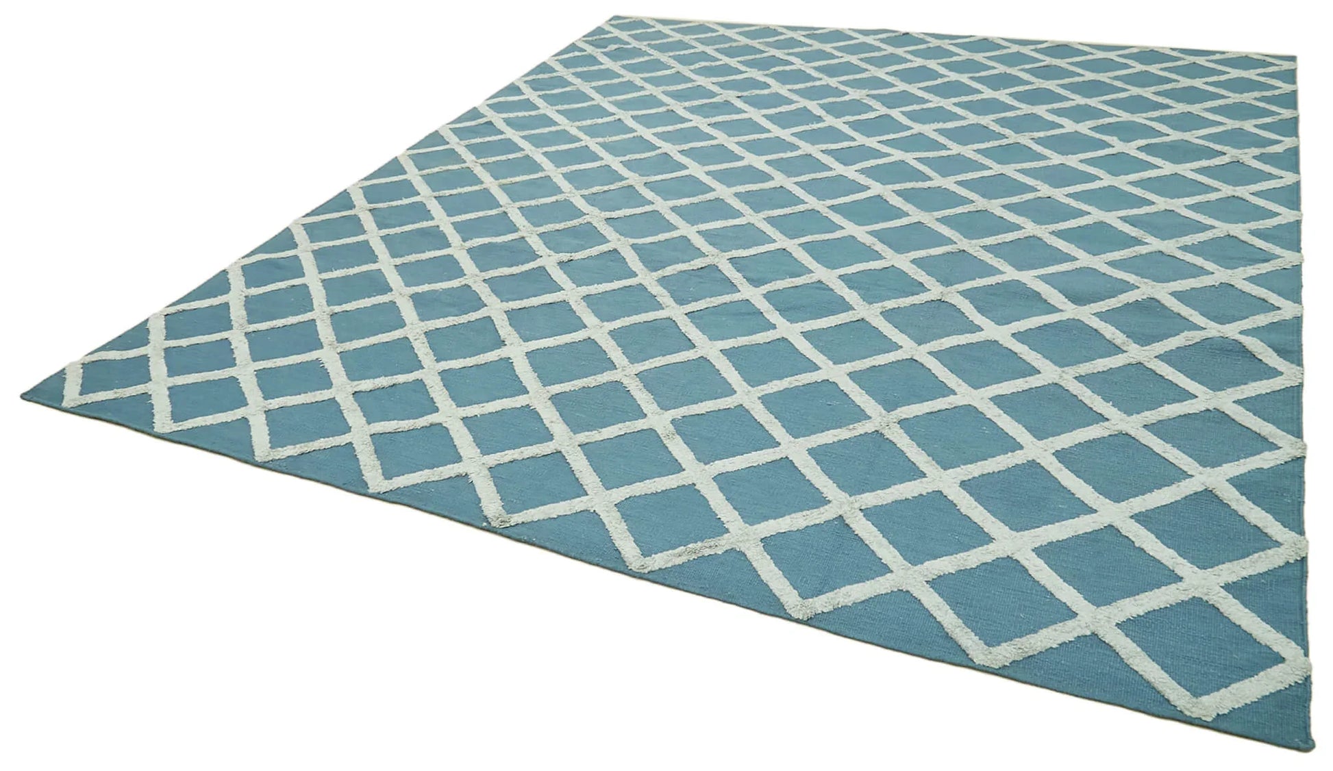 Nepal Geometric Mavi Geometrik Yün Pamuk El Dokuma Halısı 274x366 Agacan