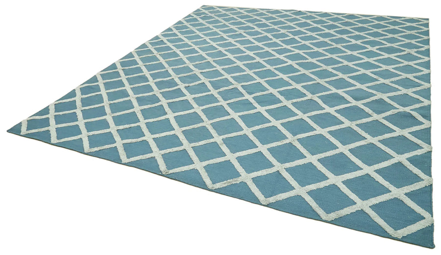Nepal Geometric Mavi Geometrik Yün Pamuk El Dokuma Halısı 274x366 Agacan