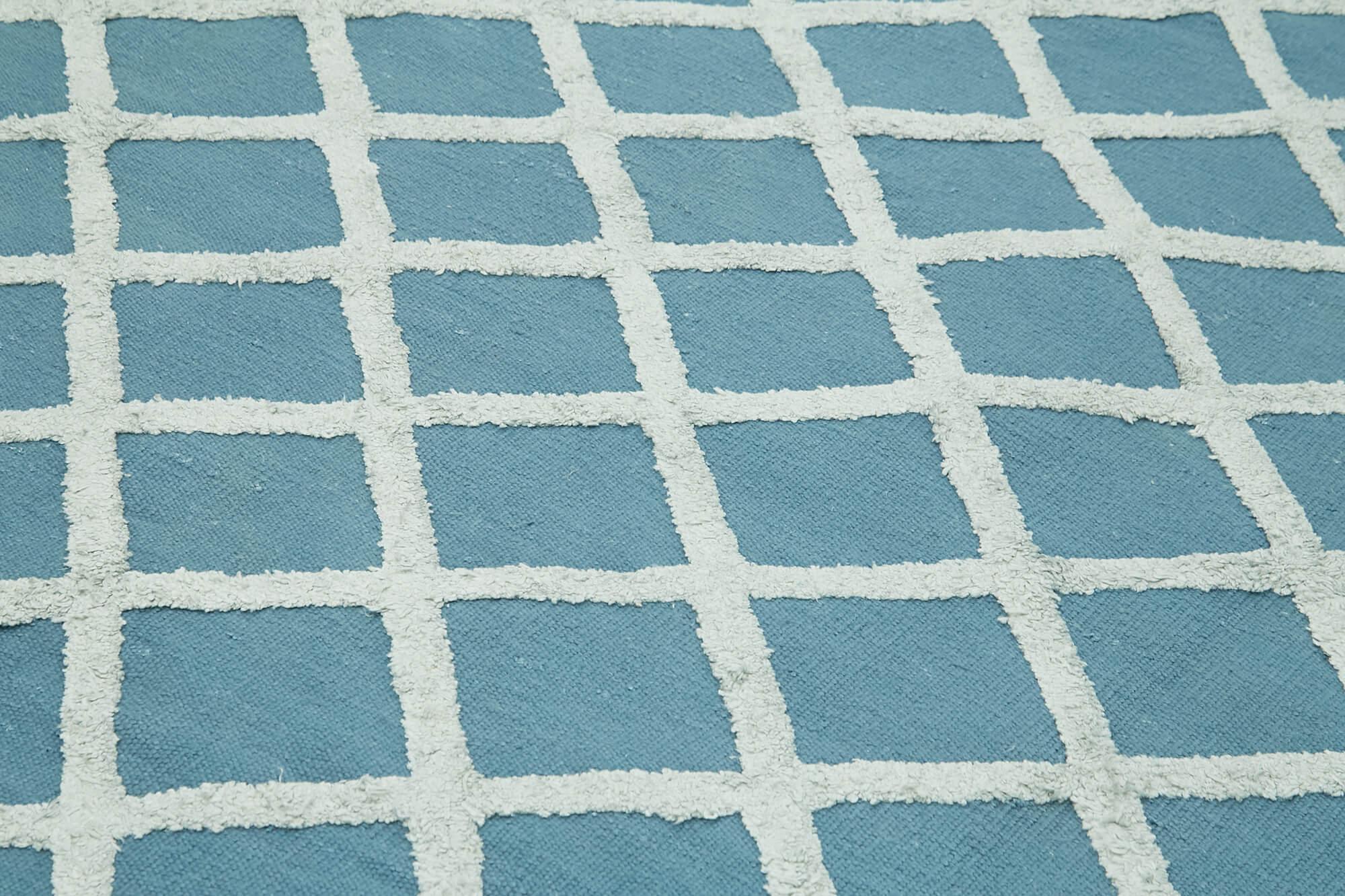 Nepal Geometric Mavi Geometrik Yün Pamuk El Dokuma Halısı 274x366 Agacan