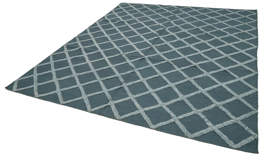 Nepal Geometric Mavi Geometrik Yün Pamuk El Dokuma Halısı 262x305 Agacan