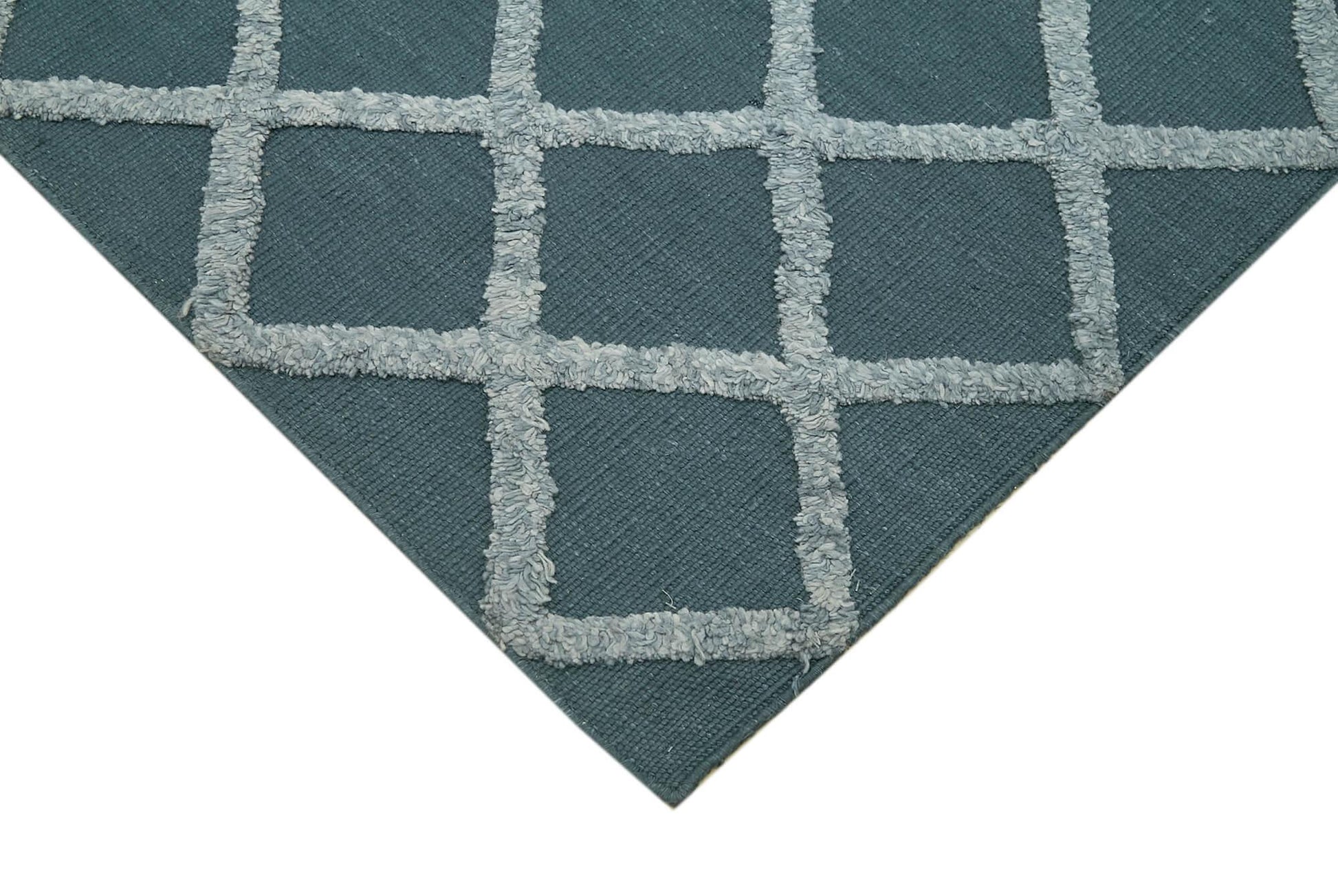 Nepal Geometric Mavi Geometrik Yün Pamuk El Dokuma Halısı 262x305 Agacan
