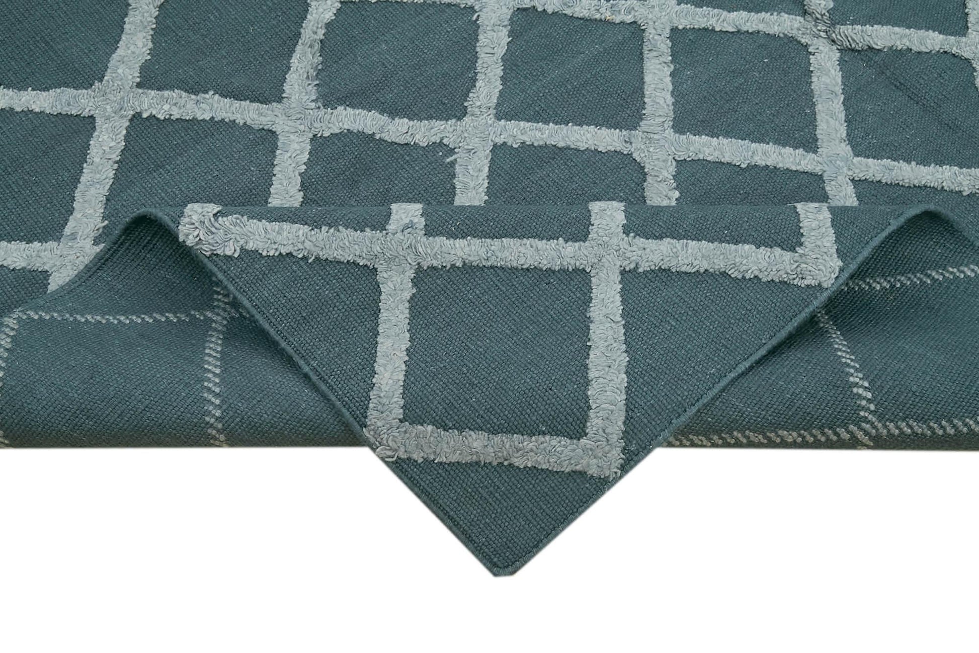 Nepal Geometric Mavi Geometrik Yün Pamuk El Dokuma Halısı 262x305 Agacan