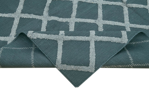 Nepal Geometric Mavi Geometrik Yün Pamuk El Dokuma Halısı 262x305 Agacan