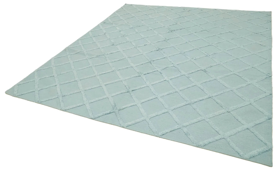 Nepal Geometric Mavi Geometrik Yün Pamuk El Dokuma Halısı 262x305 Agacan