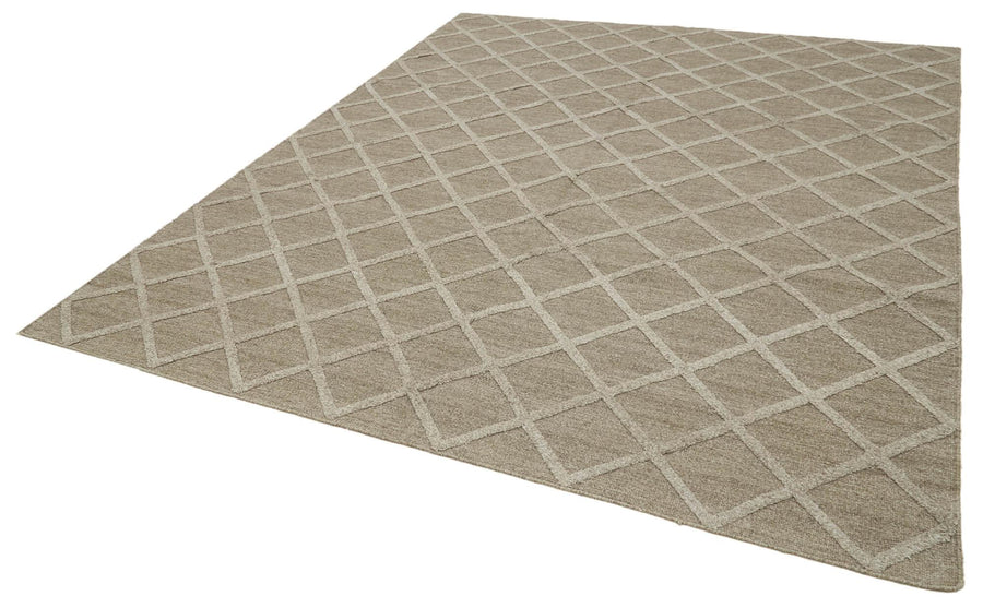 Nepal Geometric Kahverengi Geometrik Yün Pamuk El Dokuma Halısı 244x305 Agacan