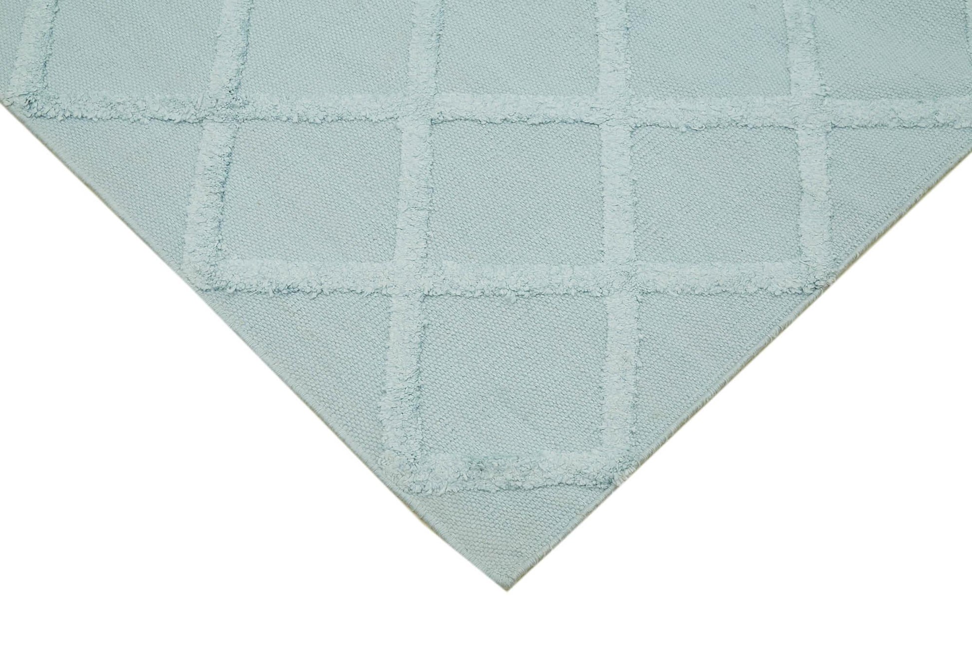Nepal Geometric Mavi Geometrik Yün Pamuk El Dokuma Halısı 244x305 Agacan