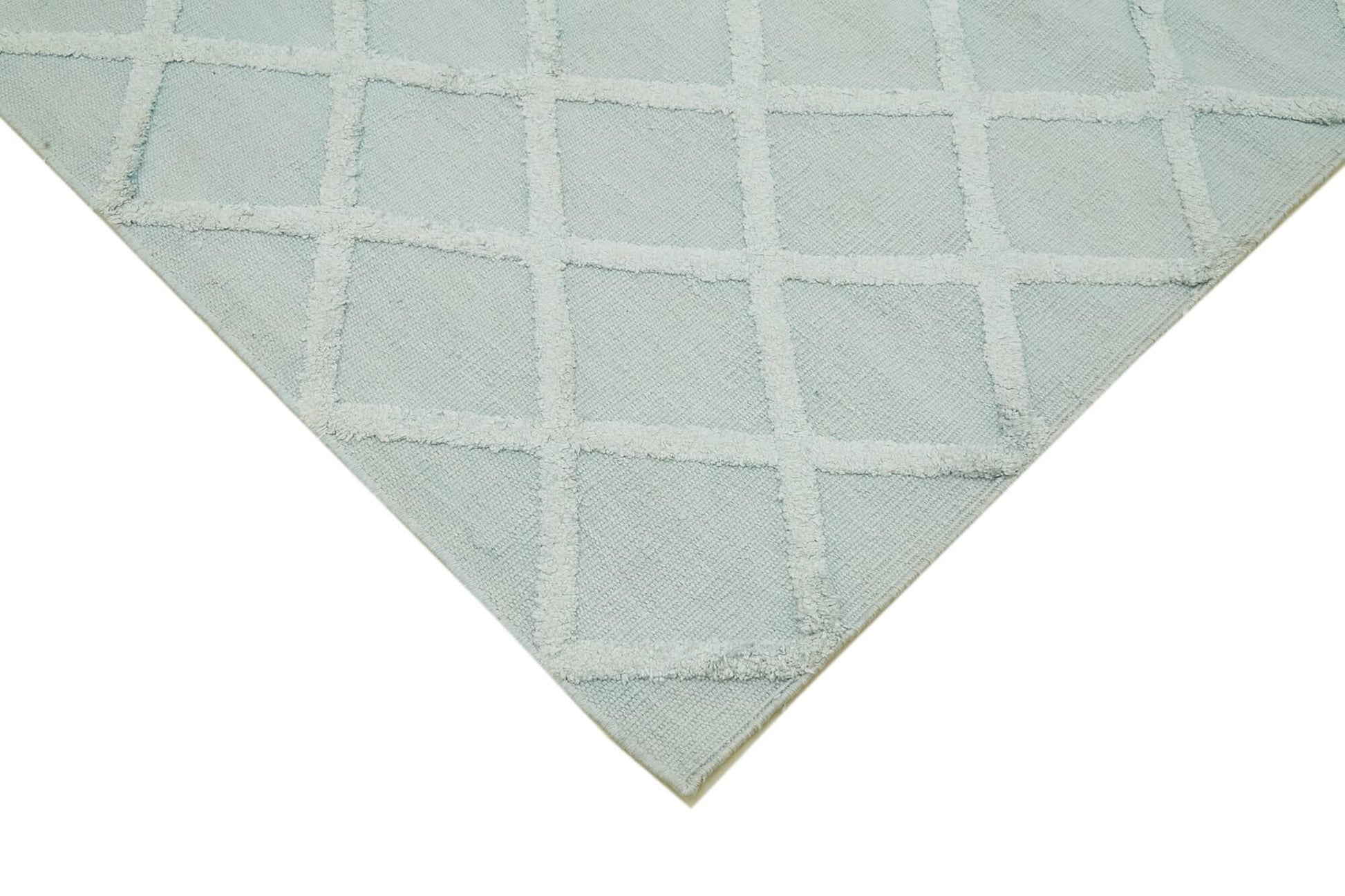 Nepal Geometric Mavi Geometrik Yün Pamuk El Dokuma Halısı 244x305 Agacan