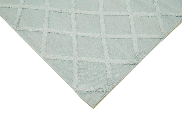 Nepal Geometric Mavi Geometrik Yün Pamuk El Dokuma Halısı 244x305 Agacan