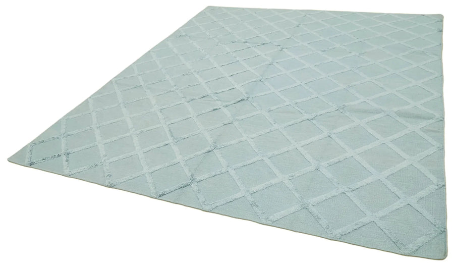 Nepal Geometric Mavi Geometrik Yün Pamuk El Dokuma Halısı 246x305 Agacan
